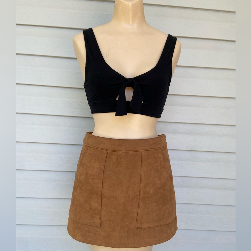 Lulus Camel Faux Suede Mini Skirt with Pockets